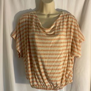 Peach + Cream/ Ivory Striped Top with Gorgeous Lace Back, Size Small, Arden B.